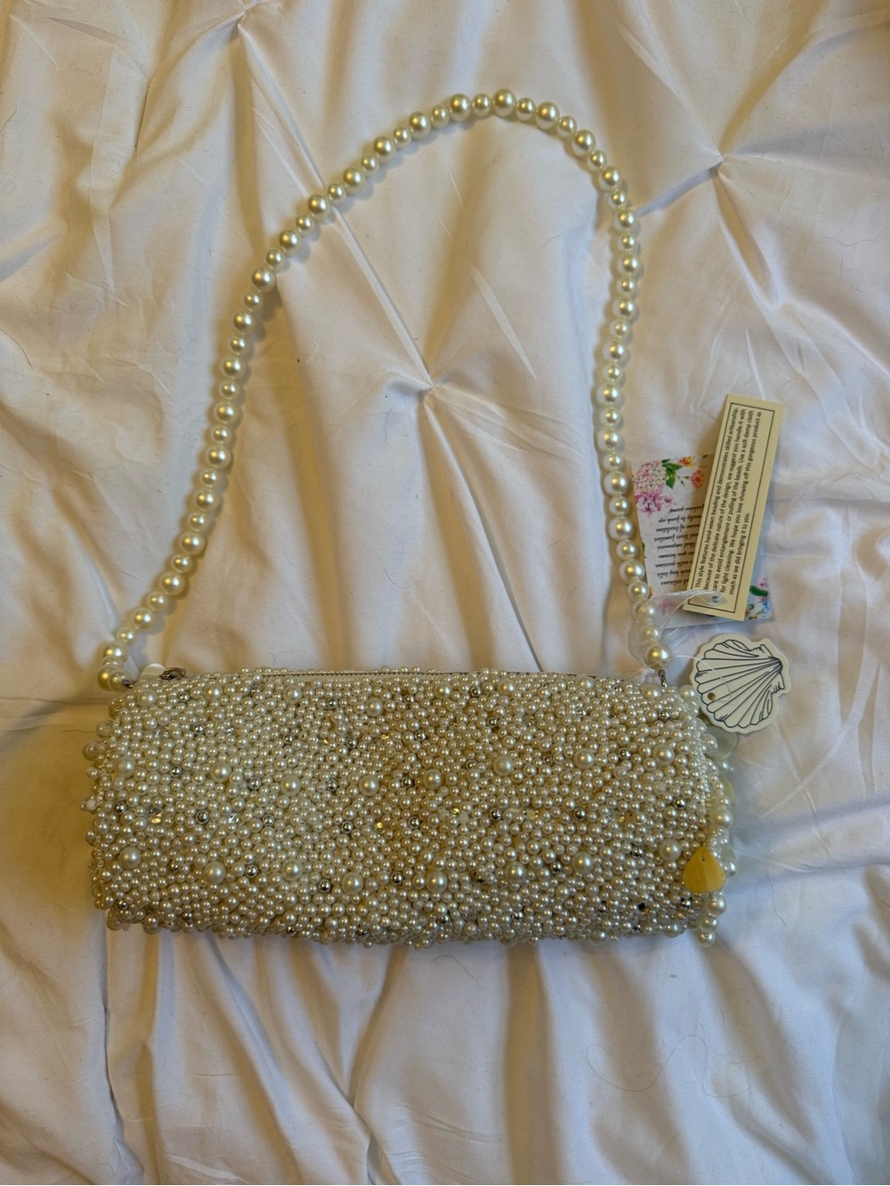 Pearl-Embellished Shoulder Bag - Cream Pearl